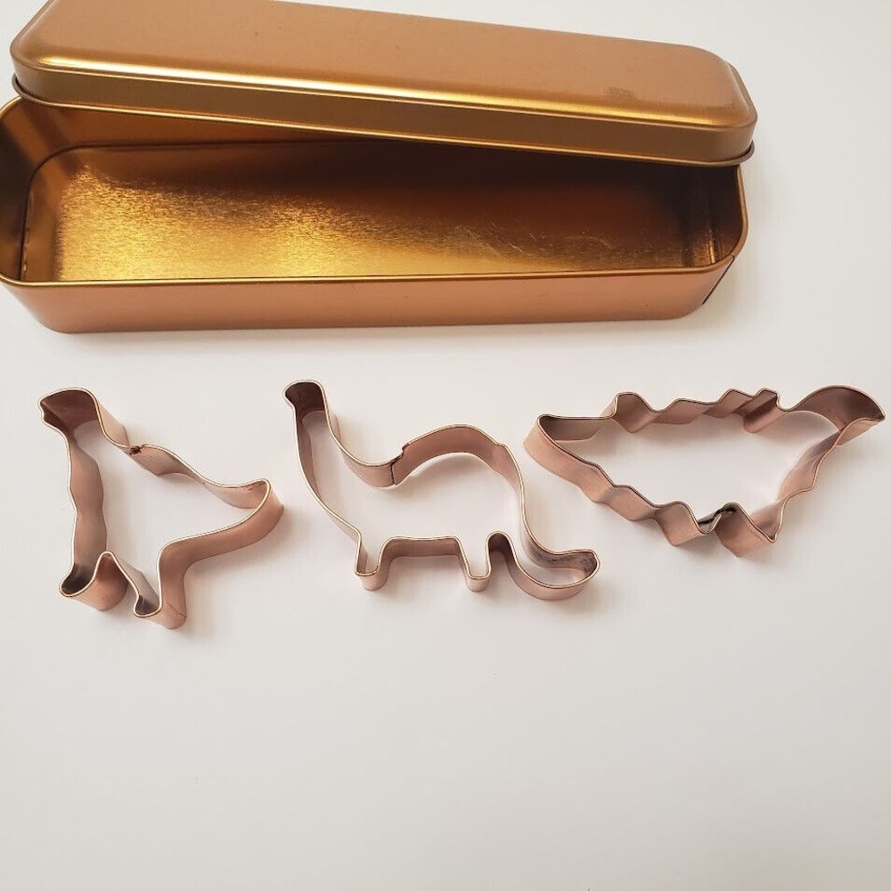 Dinosaur Cookie Cutters Set of 3 Copper Plated Cookie Cutters some discoloration